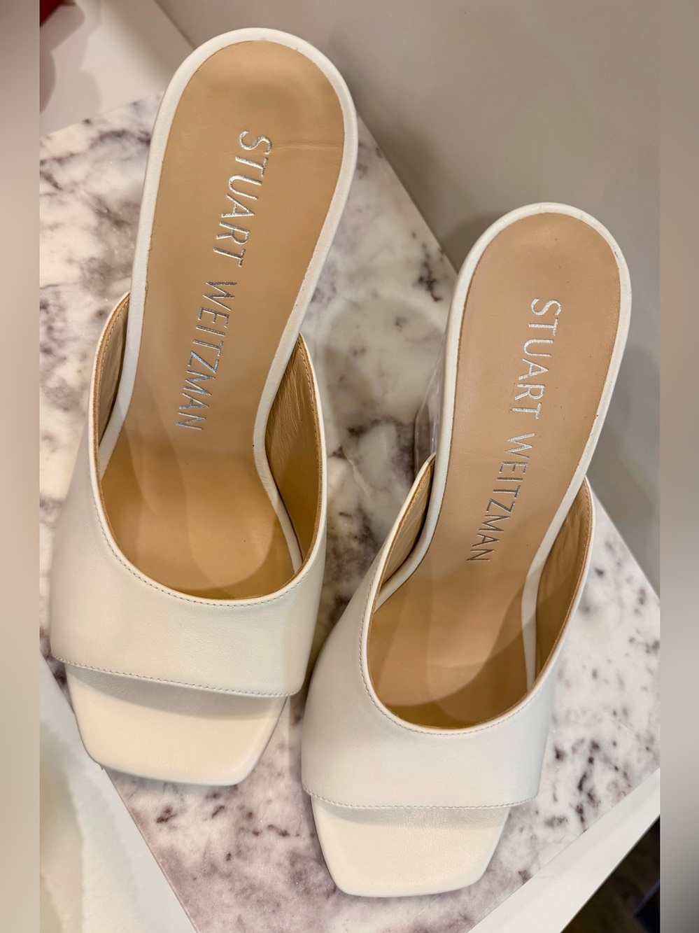 Brand New Stuart Weitzman Tia Translucent Wedge Slide Sandal in White size 7 - Picture 5 of 6